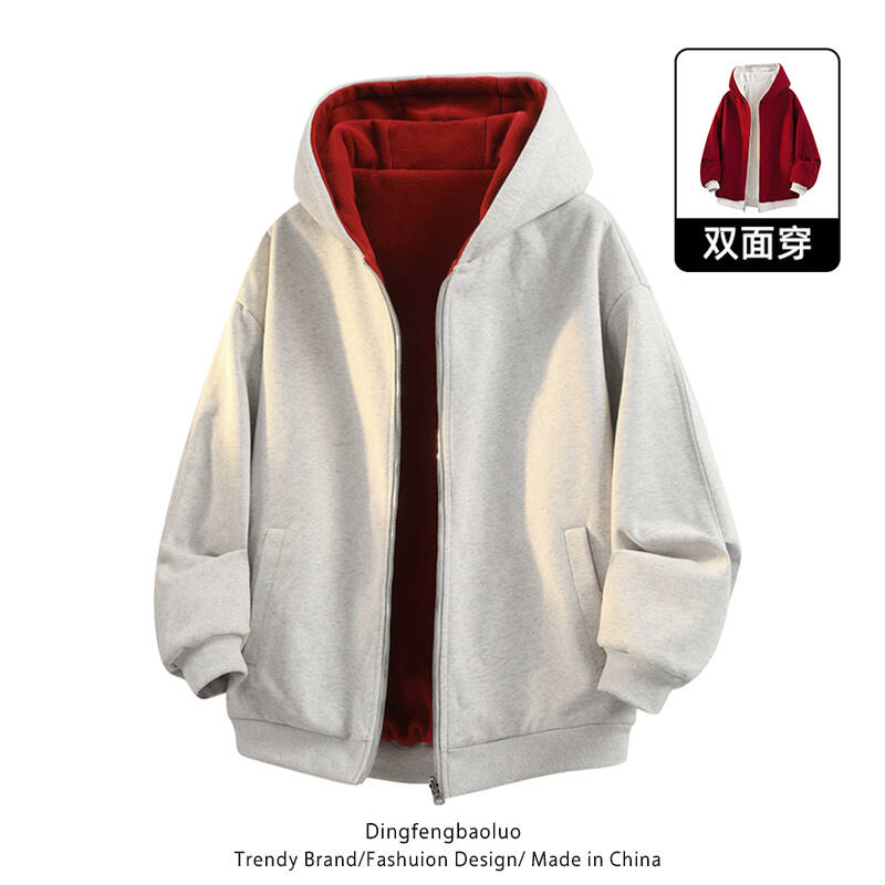 2025新款纯棉双面穿外套男春秋季宽松连帽夹克潮牌休闲开衫上衣服