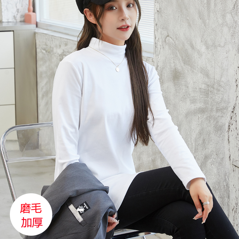 半高领女打底衫磨毛加厚长袖简约