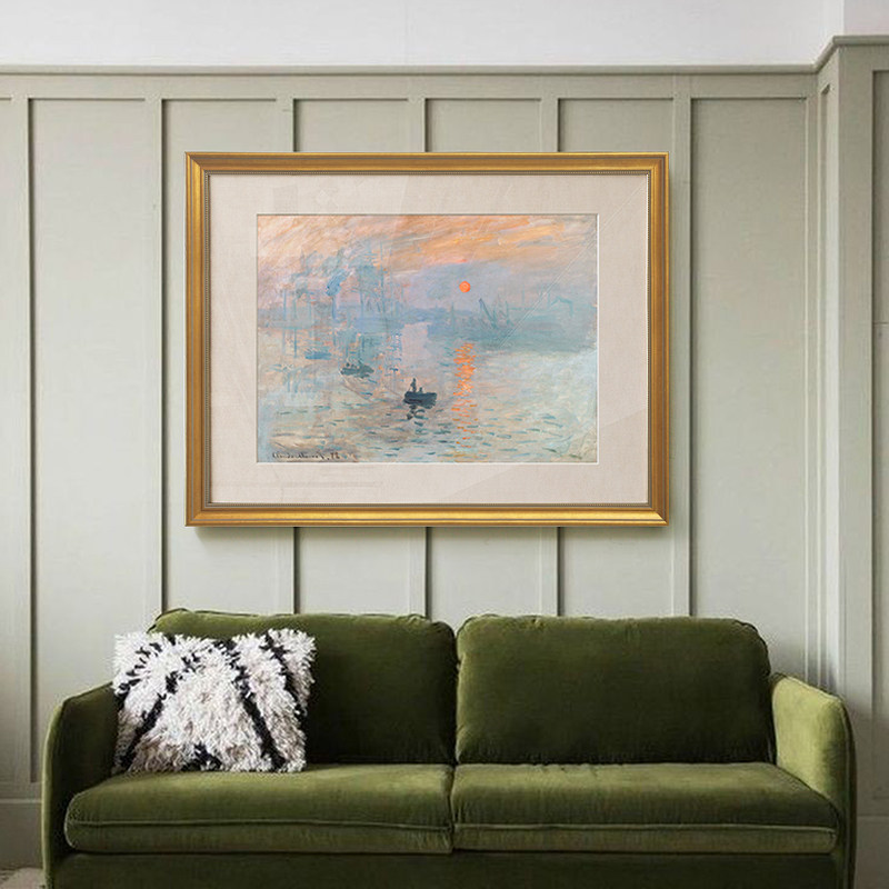 莫奈日出印象小众复古客厅装饰画卧室餐厅背景北欧风景挂画壁画