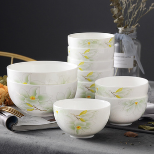 华光国瓷骨瓷餐具8只米饭碗2只面碗10碗套装 家用饭碗面碗 釉中彩