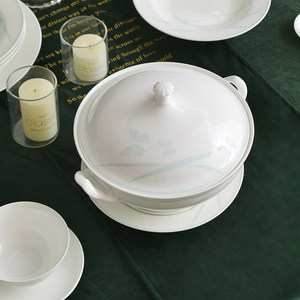 华光国瓷骨瓷餐具套装高温釉中彩碗碟高脚防烫简约纯白浮雕莫兰迪