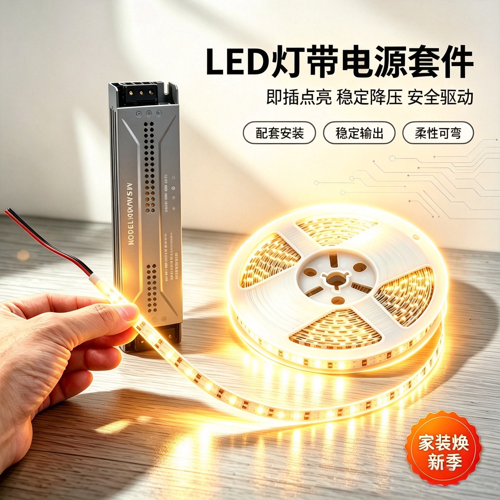 套装24V灯带节能+变压器线型灯无主灯LED低压灯带自粘线条室内外