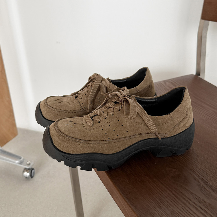 工装鞋厚底德比鞋女系带休闲单鞋