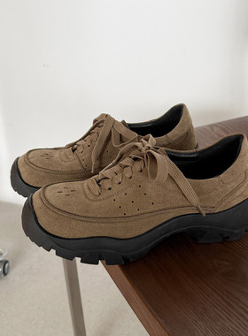 磨砂厚底德比鞋女系带休闲单鞋百搭舒适防滑登山学院劳保工装鞋子