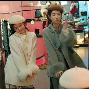 突然的喜欢曾梦雪林欢儿王玉雯同款蝴蝶结双面毛绒大衣毛呢外套女