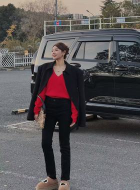 2025东大门新款超高腰显瘦高腰直筒黑色腿直烟管牛仔裤