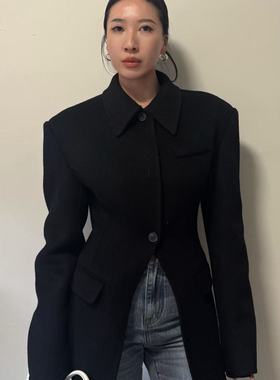 2025东大门秋冬新款墨染和檀木暖系列高级定制超质感收腰羊毛大衣