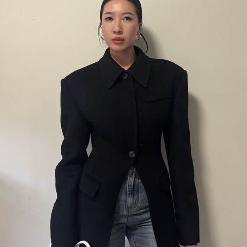 2025东大门秋冬新款墨染和檀木暖系列高级定制超质感收腰羊毛大衣