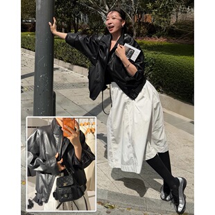 时尚 极简外套 立领气质仿皮夹克韩式 quitwon欧尼新款