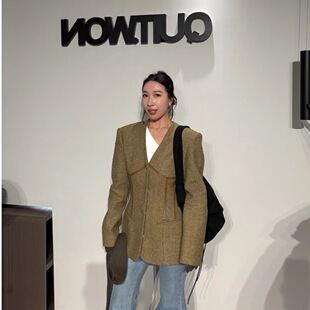 Lorna 杏仁咖啡系列高级收腰显瘦气质V领大衣 新款 2026东大门冬季