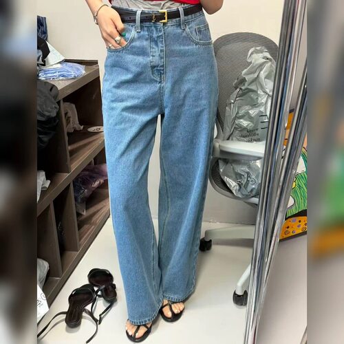 2036QuitWon夏季新款超高腰双口袋提臀遮肉显瘦直筒牛仔裤