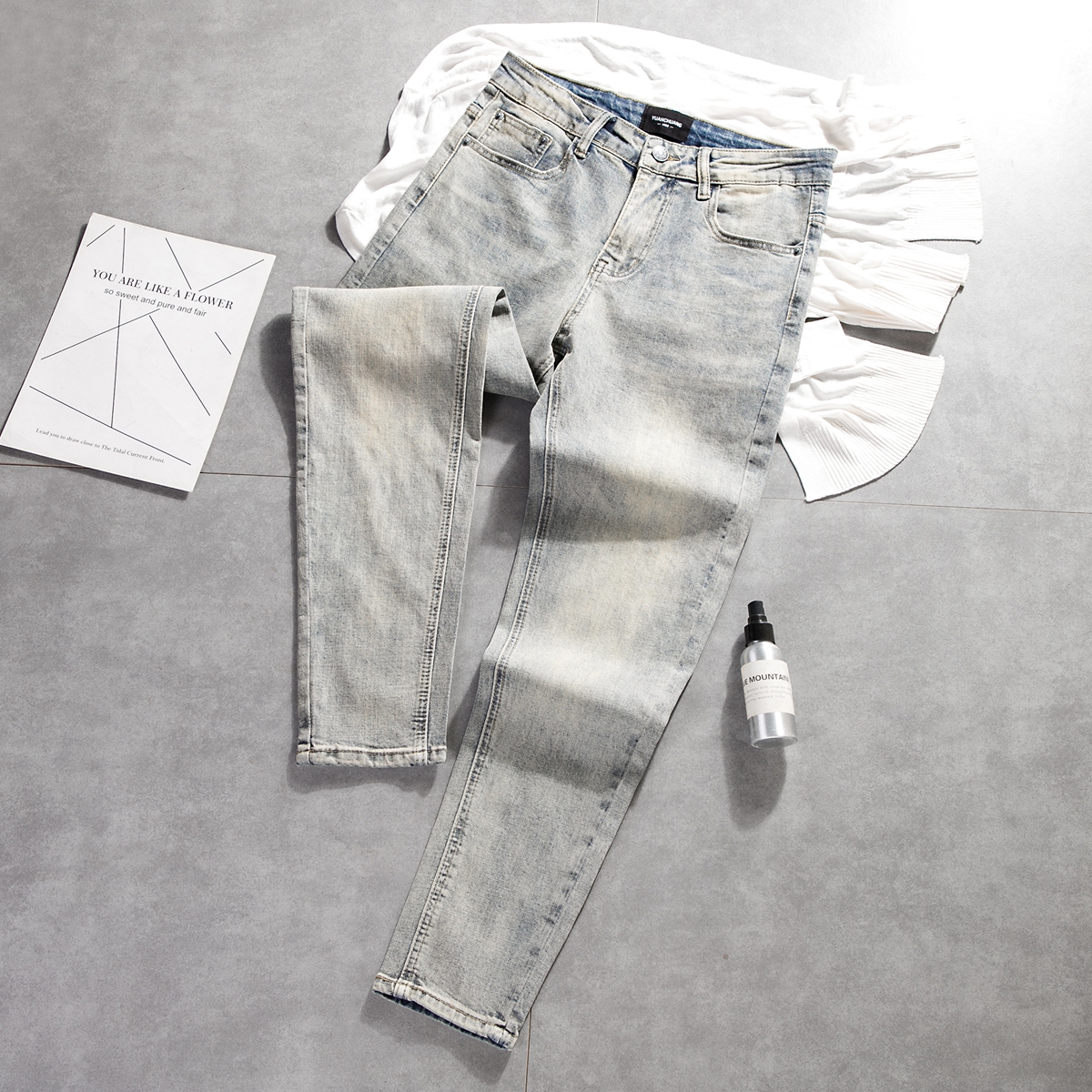 小脚牛仔长裤男复古水洗