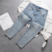 型日系水洗做旧九分牛仔裤 小脚裤 男士 休闲弹力修身 春夏韩版 简约版