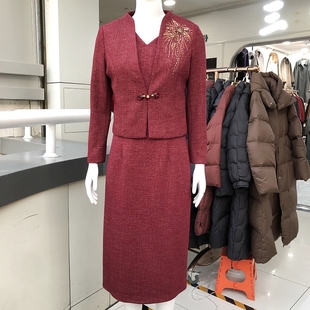 玖牧26A602 新娘妈妈连衣裙 喜婆婆两件套裙婚宴晚礼服2026春新款