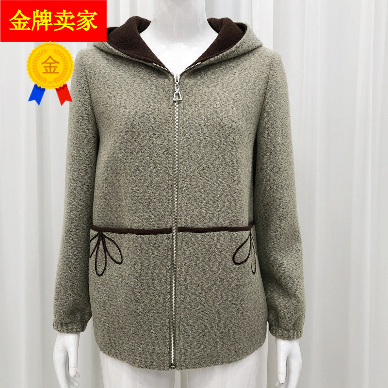 菲妮斯科0509 高档妈妈锦云绒连帽外套冬季新款中老年毛呢子大衣