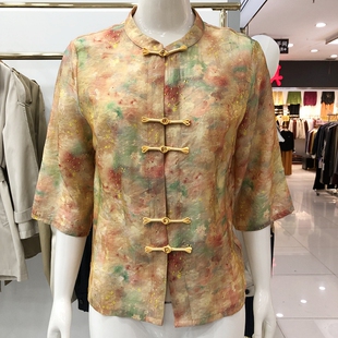 盘扣 洋气桑蚕丝缎上衣新中式 馨蝉6821 国风真丝外套女2026夏新款