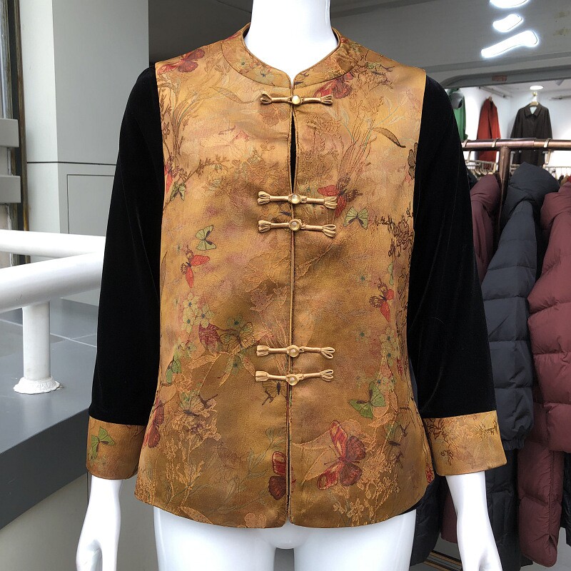 沐莹26-05 国风马甲打底衫两件套装女春季新款妈妈洋气坎肩背心