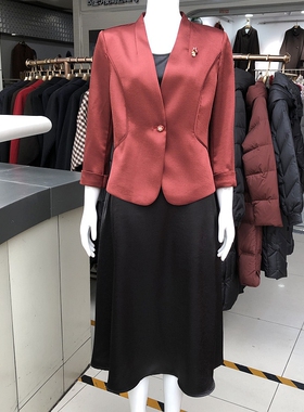 希曼琳NC6612 时尚西装吊带套裙女2026春季新款西服缎面连衣裙