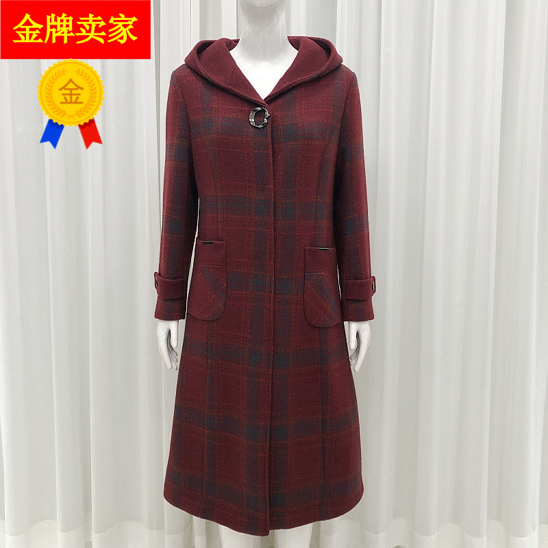 梅婷丽人25832 妈妈连帽金貂绒大衣女冬季新款老太太中长羊毛外套