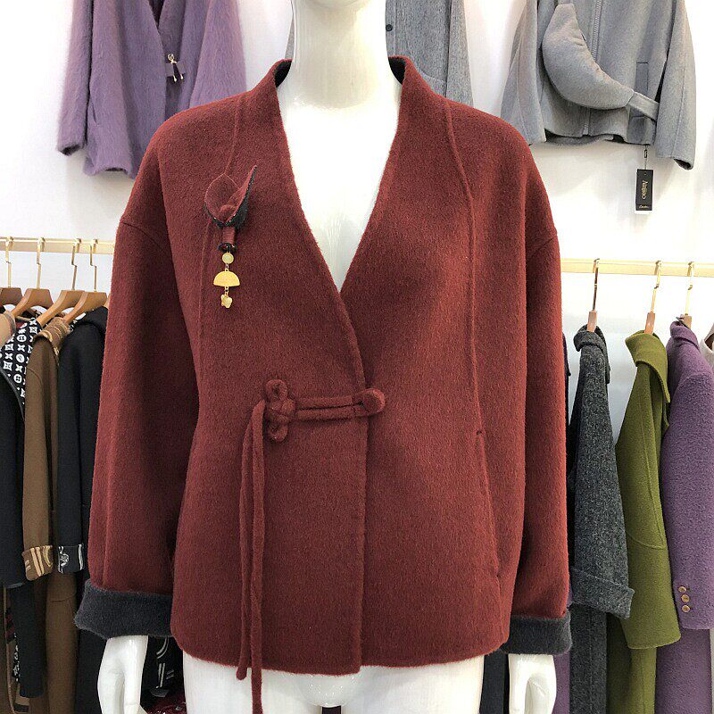 商场同款KY5719 绵羊毛双面呢外套女2025冬新款短款羊毛上衣复古