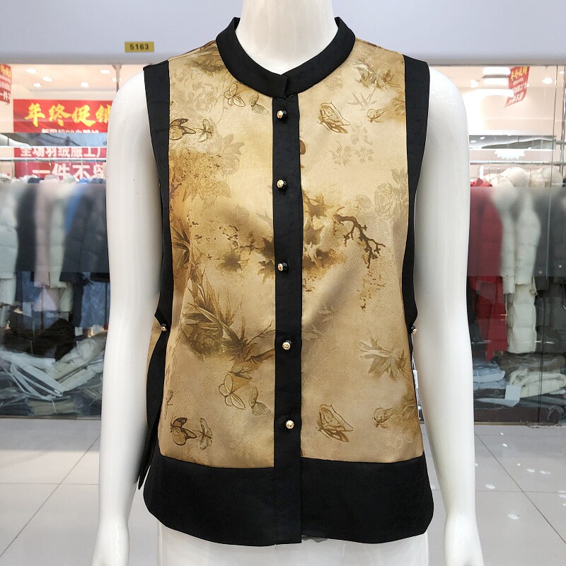 馨蝉6103 国风印花真丝马甲女2026春季新款桑蚕丝缎坎肩妈妈背心