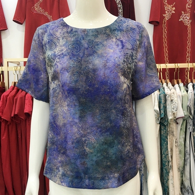 艾姿娇X2208 中年桑蚕丝缎短袖女上衣2026夏季新款妈妈真丝缎小衫