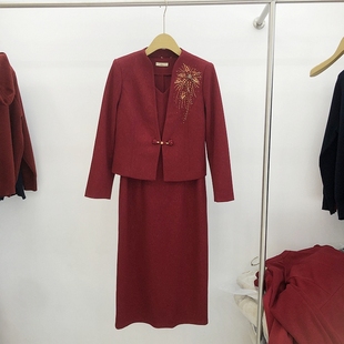 新娘妈妈连衣裙 新款 玖牧A602 喜婆婆两件套裙婚宴晚礼服2026春季