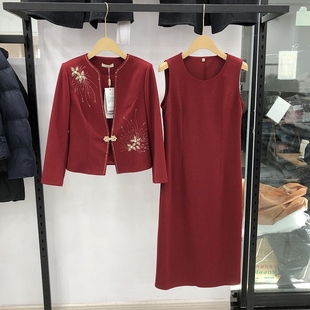 高级感婚宴两件套裙喜婆婆礼服春季新款日常妈妈敬酒服新娘连衣裙