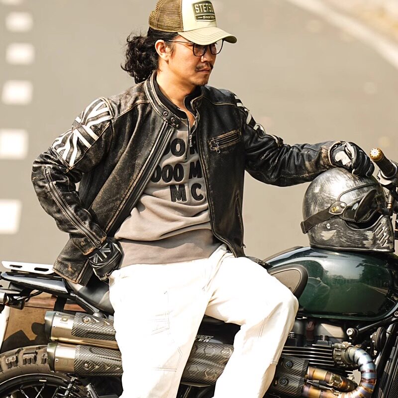 uglyBROS适用于哈雷摩托车骑行复古皮衣 印第安英伦风做旧皮夹克