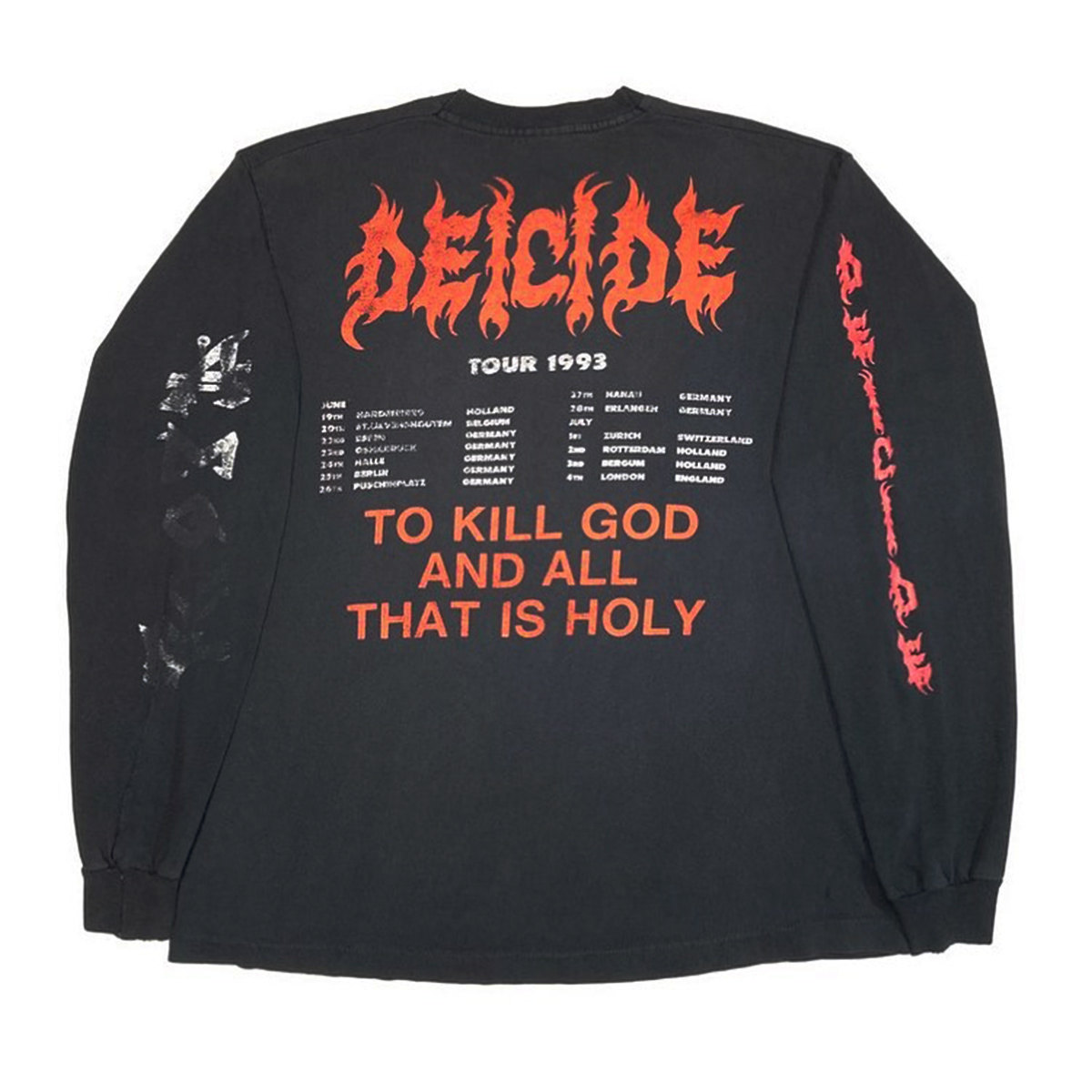 罕见 重磅破洞!tee!deicide摇滚乐队美式高街长袖t恤