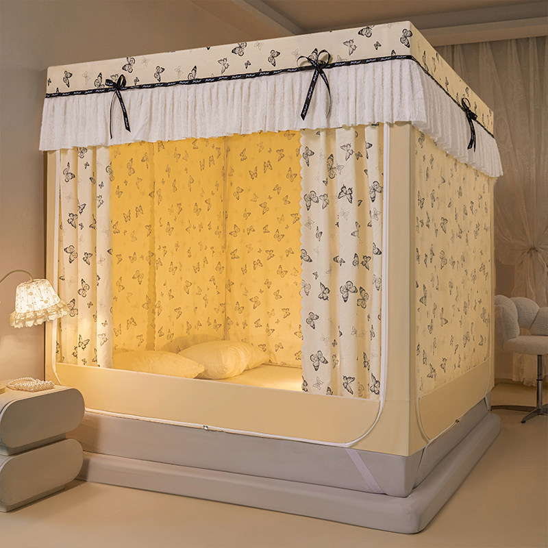 坐床遮光床帘蚊帐儿童防摔防风隐私拉链式帐纱床幔布双层卡通家用