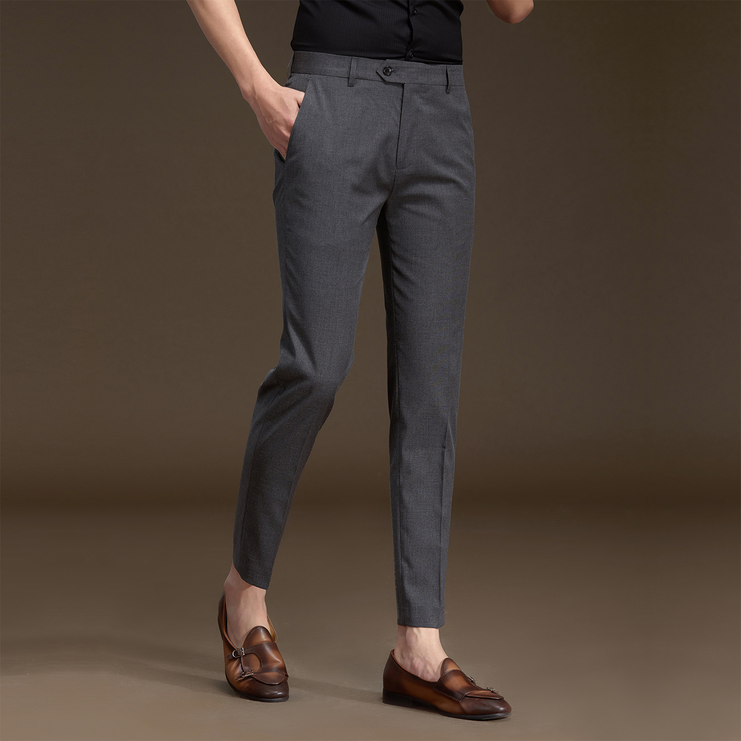 POWO小脚九分西裤男士韩版修身秋冬商务休闲男裤职业潮流西装裤子