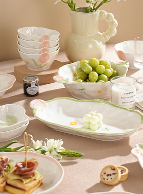 郁见花开陶瓷饭碗家用2026新款浮雕釉下彩碗碟碗盘子汤碗勺子餐具