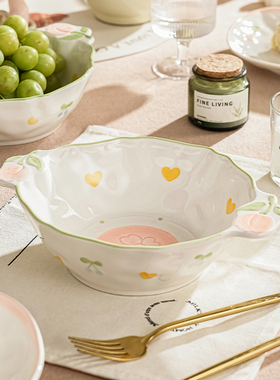 郁见花开双耳碗面碗家用陶瓷汤碗汤盆高颜值水果沙拉碗大碗泡面碗