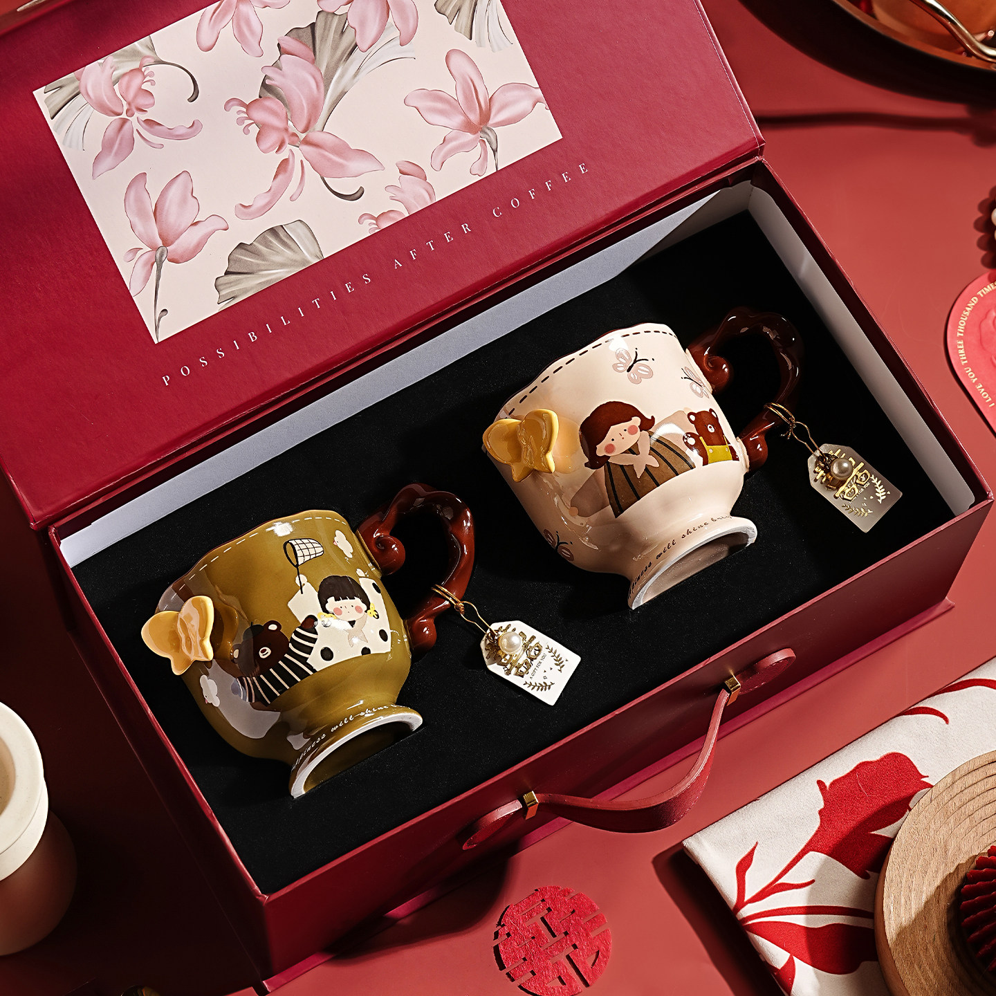 陶瓷咖啡杯子高档精致订新婚礼物送新人咖啡杯碟套装结婚礼盒装,餐饮具,咖啡杯,淘宝优惠券,粉丝福利购,淘宝优惠卷