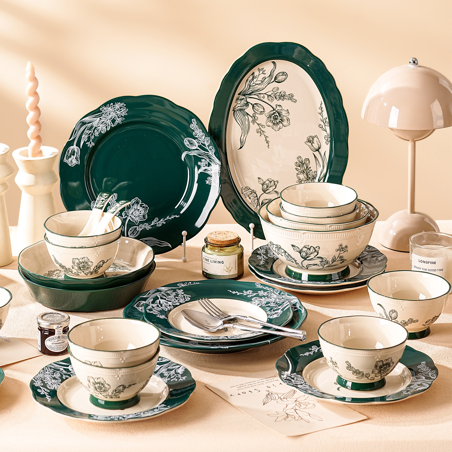 陶瓷碗盘餐具套装乔迁新居碗家用2025新款特别漂亮的碗碟套装碗筷