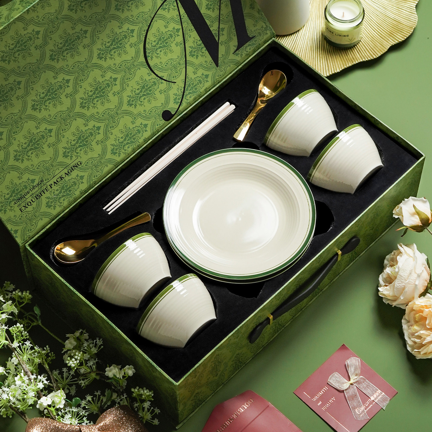 陶瓷碗碟套装家用特别漂亮的碗筷日式餐具套装乔迁新居礼物盒结婚