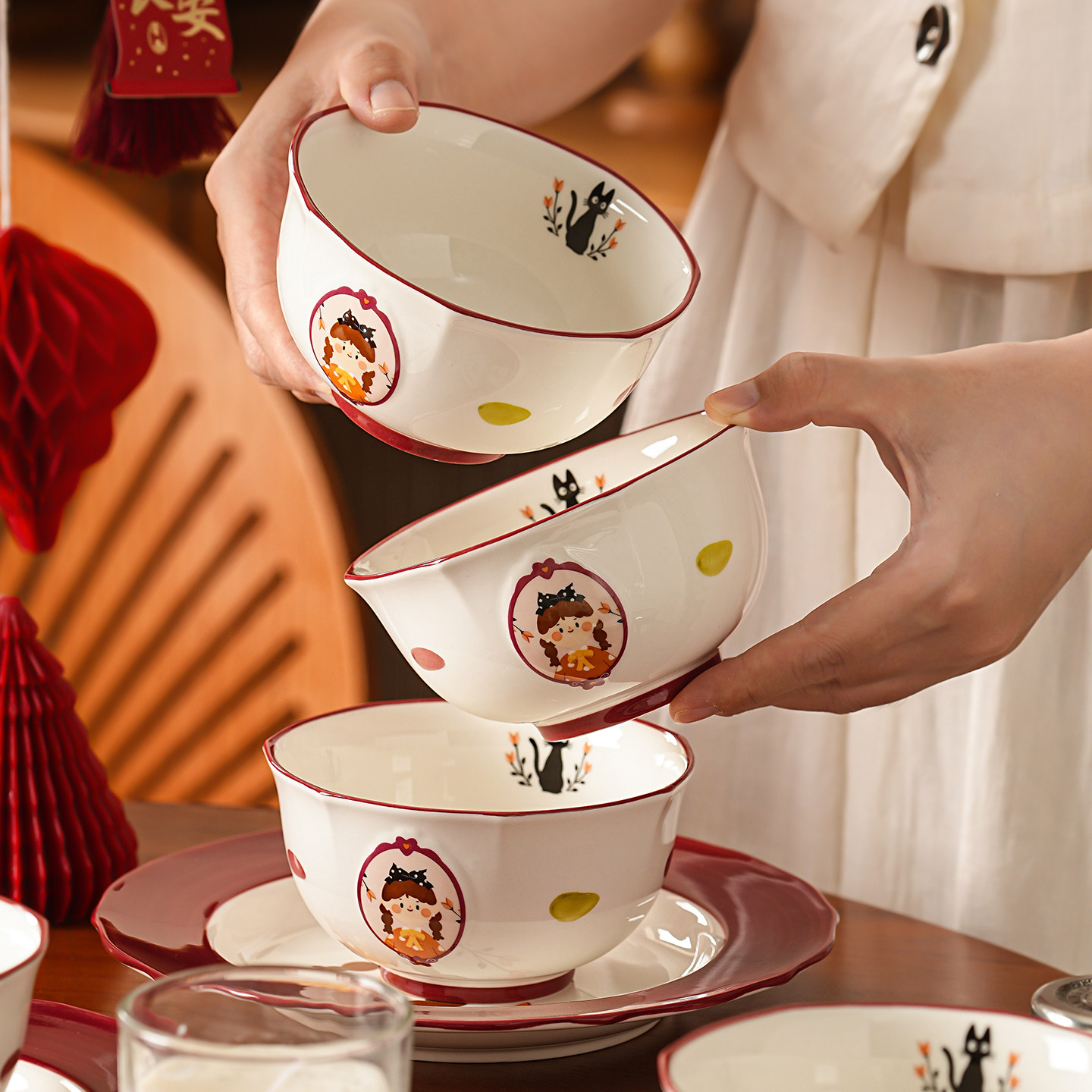 陶瓷饭碗家用餐具套装饭盆家庭用漂亮高颜值好看吃饭的碗米饭碗