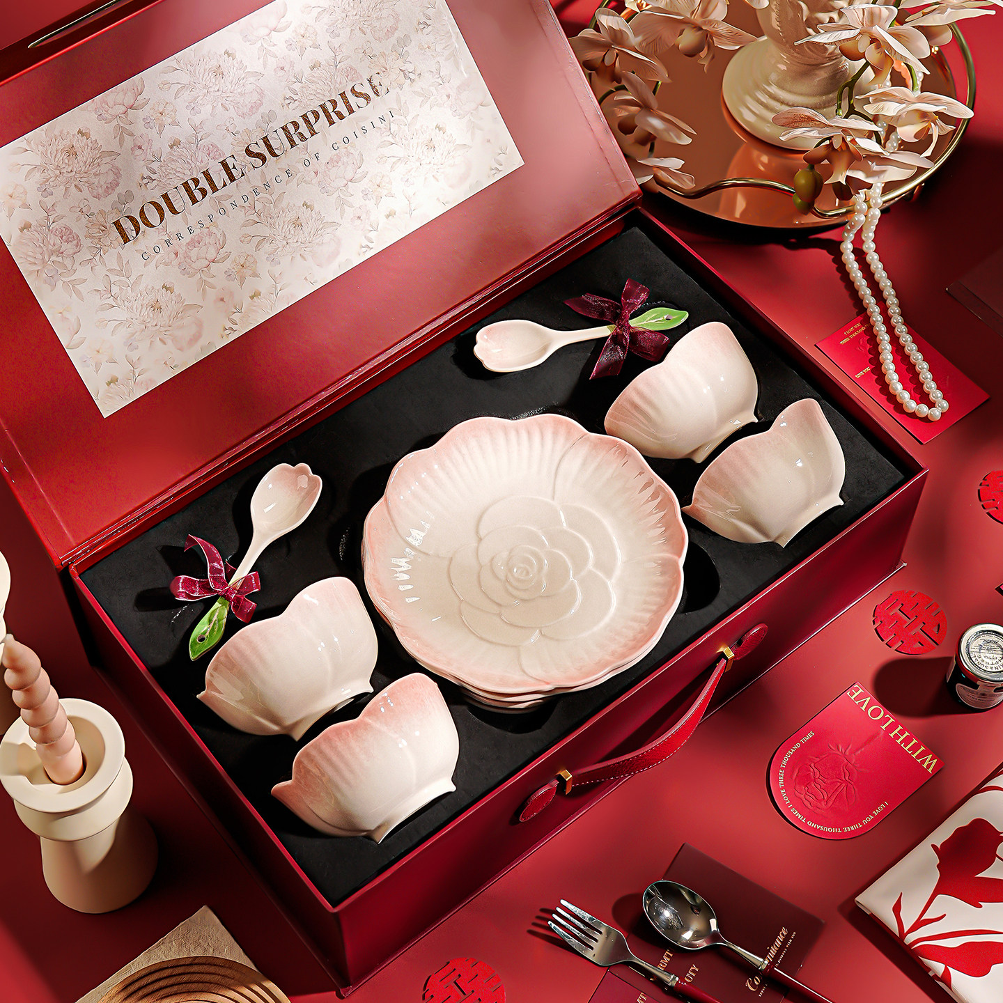 陶瓷碗碟套装碗筷漂亮餐具新婚礼物高级感小众订婚结婚送新人礼物