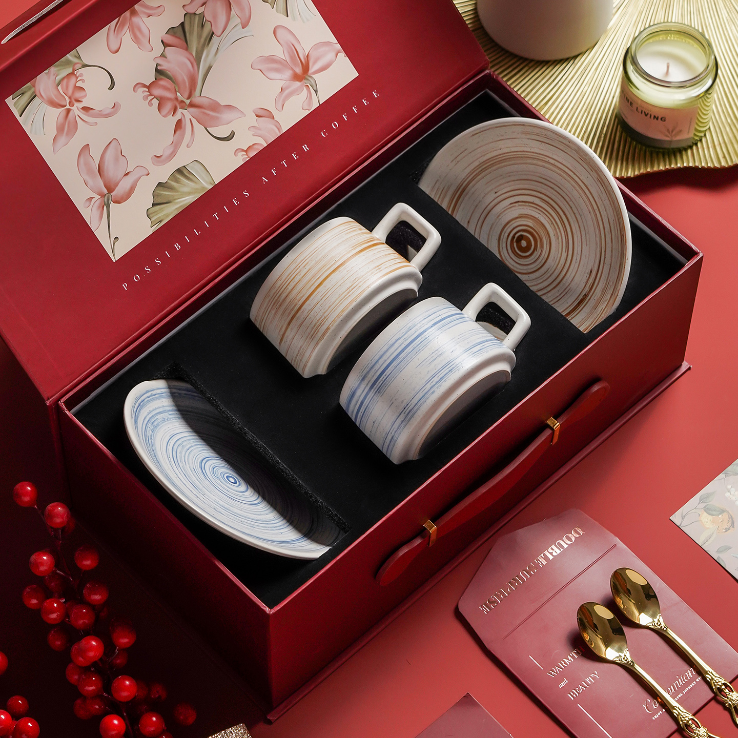 陶瓷咖啡杯子高档精致特别好看的复古咖啡杯碟套装结婚新婚礼物盒