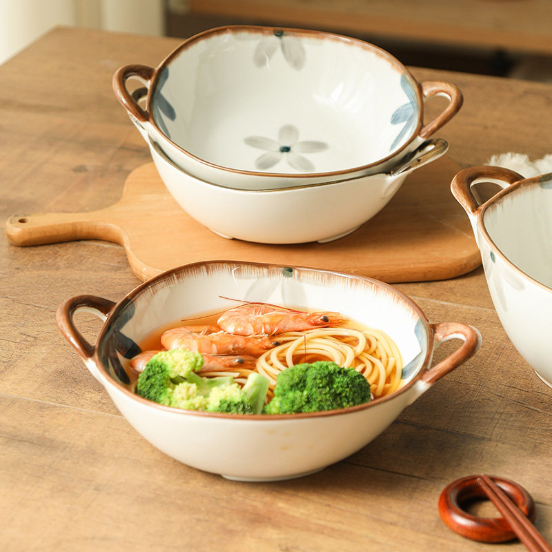 WUXIN 日式双耳碗家用2022新款网红吃面碗拉面碗陶瓷大汤碗