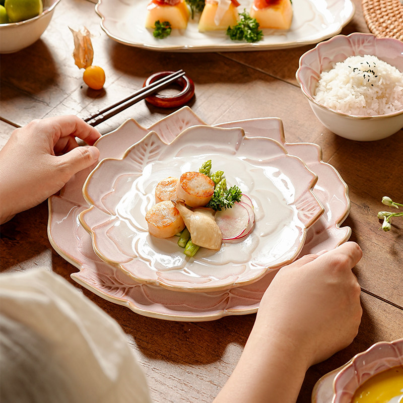 玫瑰渐变中式复古风陶瓷鱼盘子家用菜盘餐具米饭碗菜碟子深盘餐盘,餐饮具,盘,淘宝优惠券,粉丝福利购,淘宝优惠卷