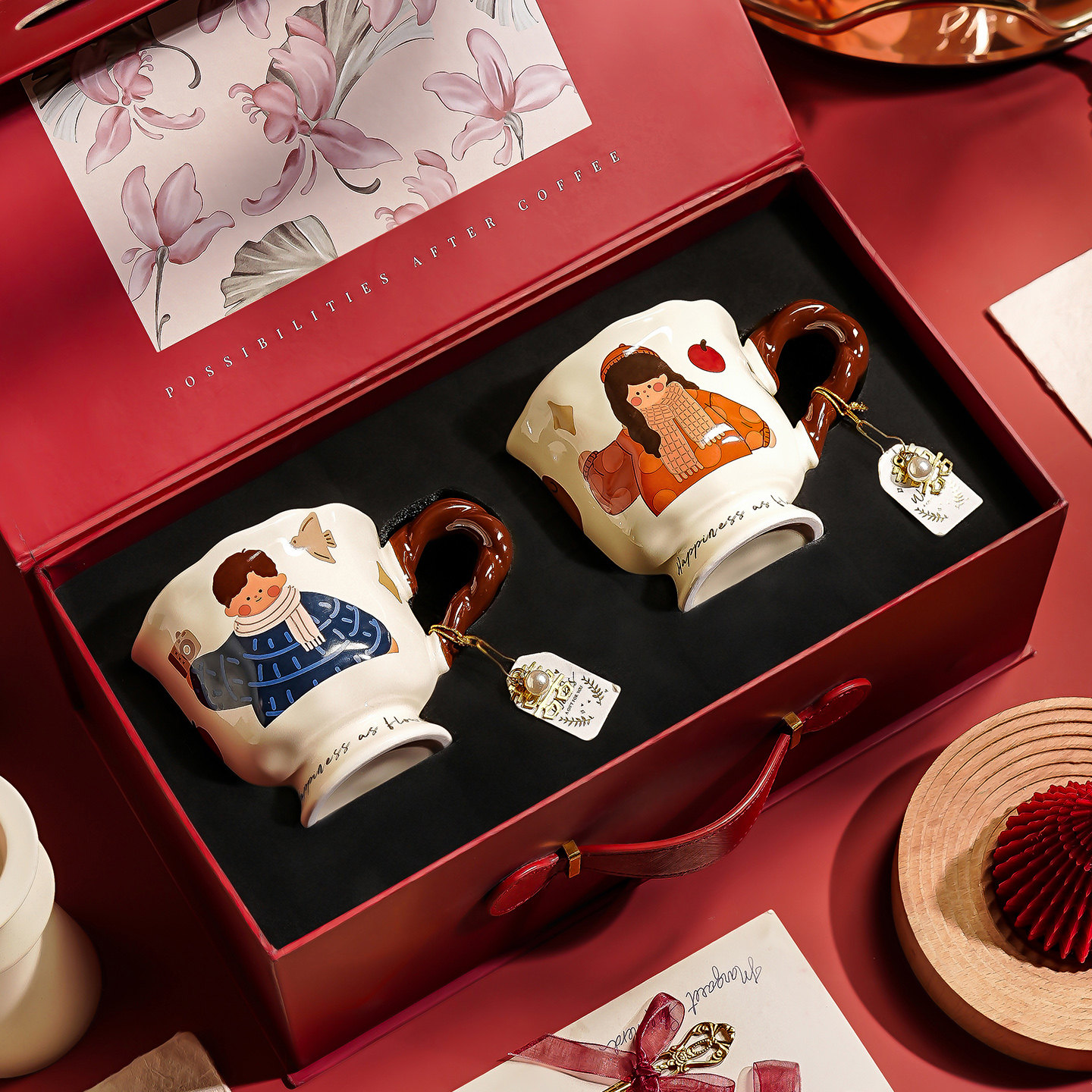 陶瓷马克杯子礼盒可爱咖啡杯早餐漂亮喝水杯子高颜值结婚新婚礼物