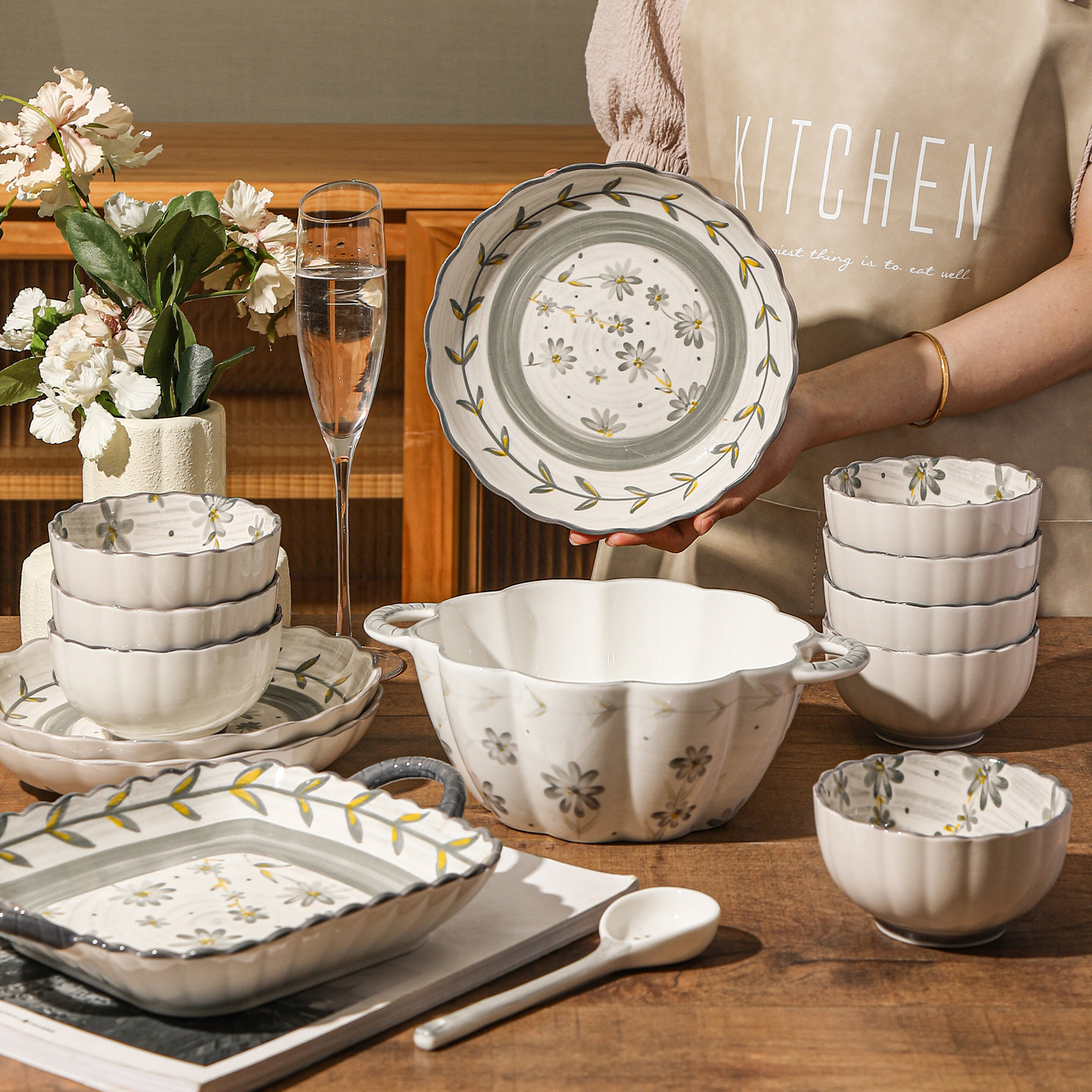 清新日式餐具套装碗盘套装家用碗碟筷盘子碗2026新款高颜值陶瓷碗,餐饮具,碗,淘宝优惠券,粉丝福利购,淘宝优惠卷