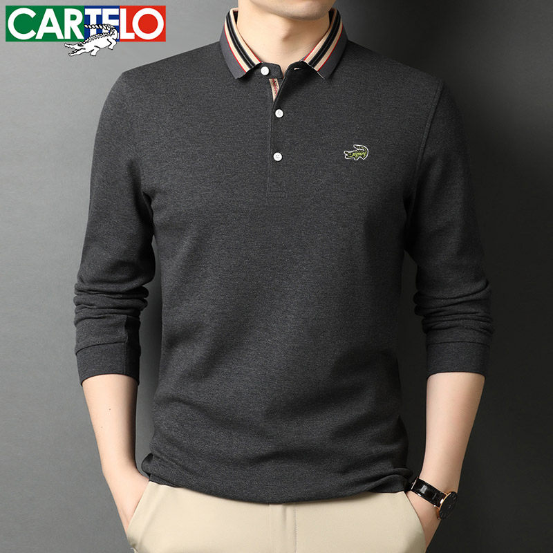 鳄鱼纯棉男士长袖t恤中年男翻领爸爸男式秋衣上衣全棉打底polo衫