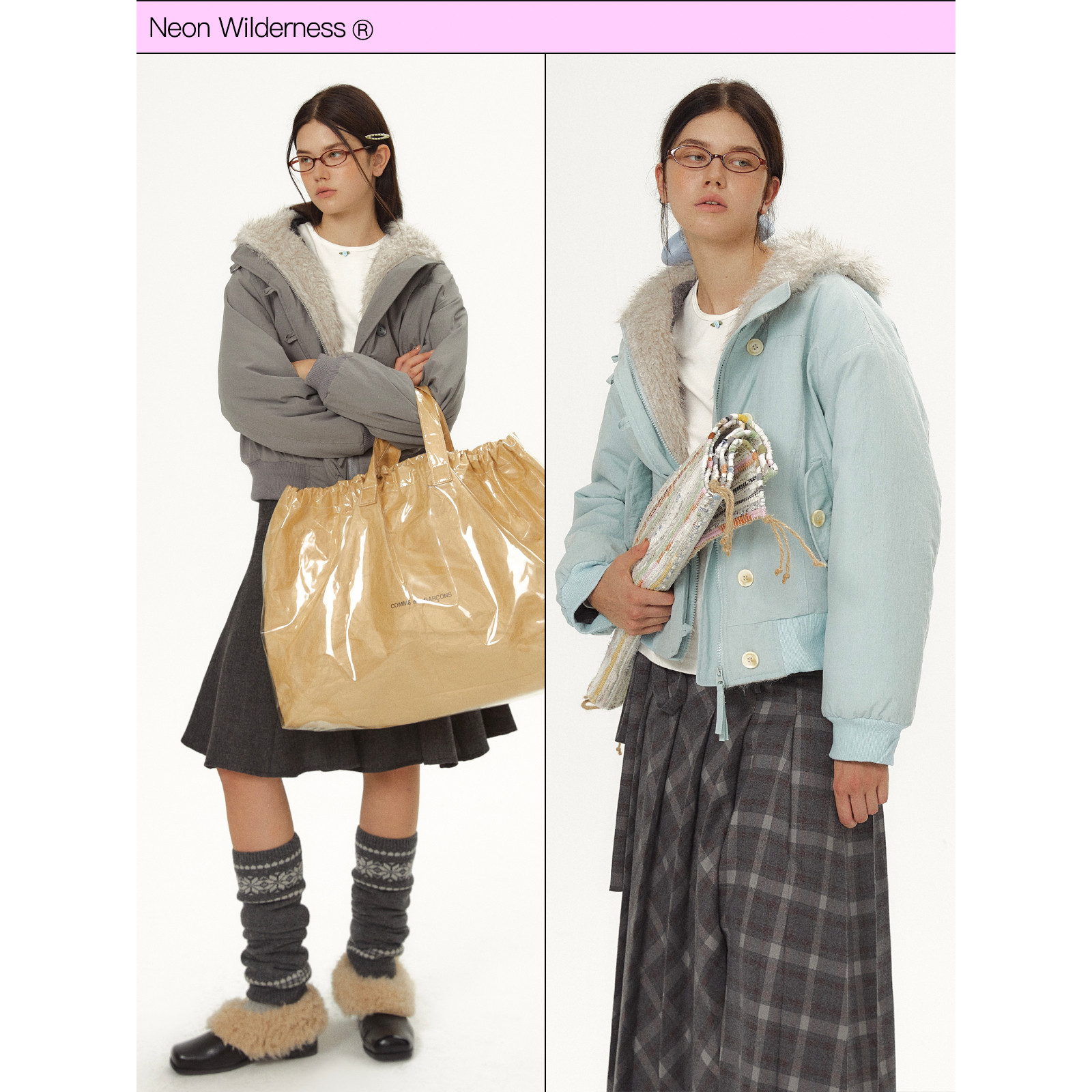 霓虹大荒野® 毛毛连帽加绒短款棉服长袖夹克
