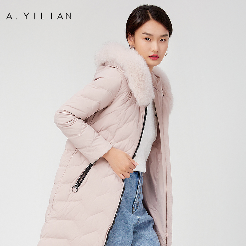 阿依莲2021秋冬新款女装轻薄羽绒服冬上衣外套中长款连帽小个子