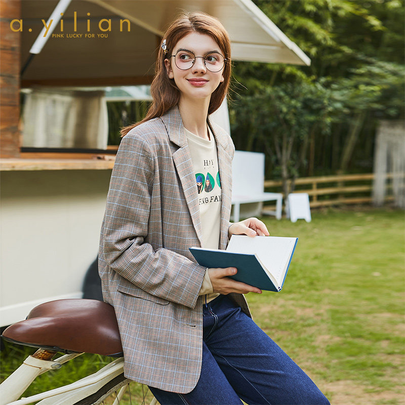 阿依莲新款格子西装外套女设计感小众韩版气质女神范薄款