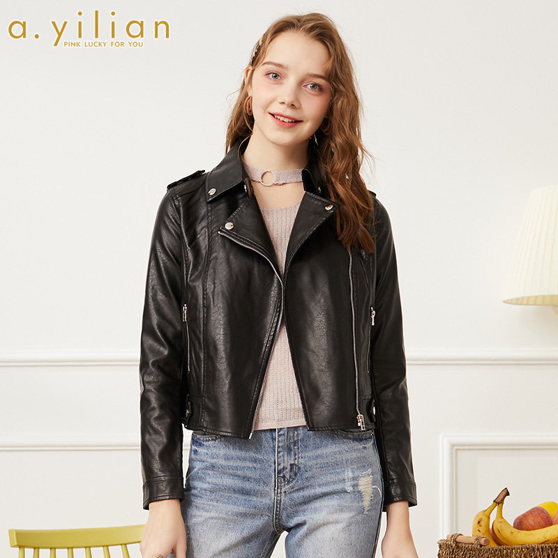 阿依莲旗舰店官网正品2020春装新款潮流时尚短款机车夹克修身外套