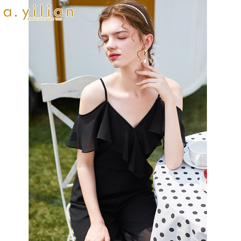 阿依莲旗舰店官方正品时尚韩版百搭吊带露肩连体裤女潮2020新款